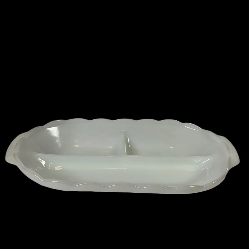 Anchor Hocking Vintage White Milk Glass Relish Tray 13”